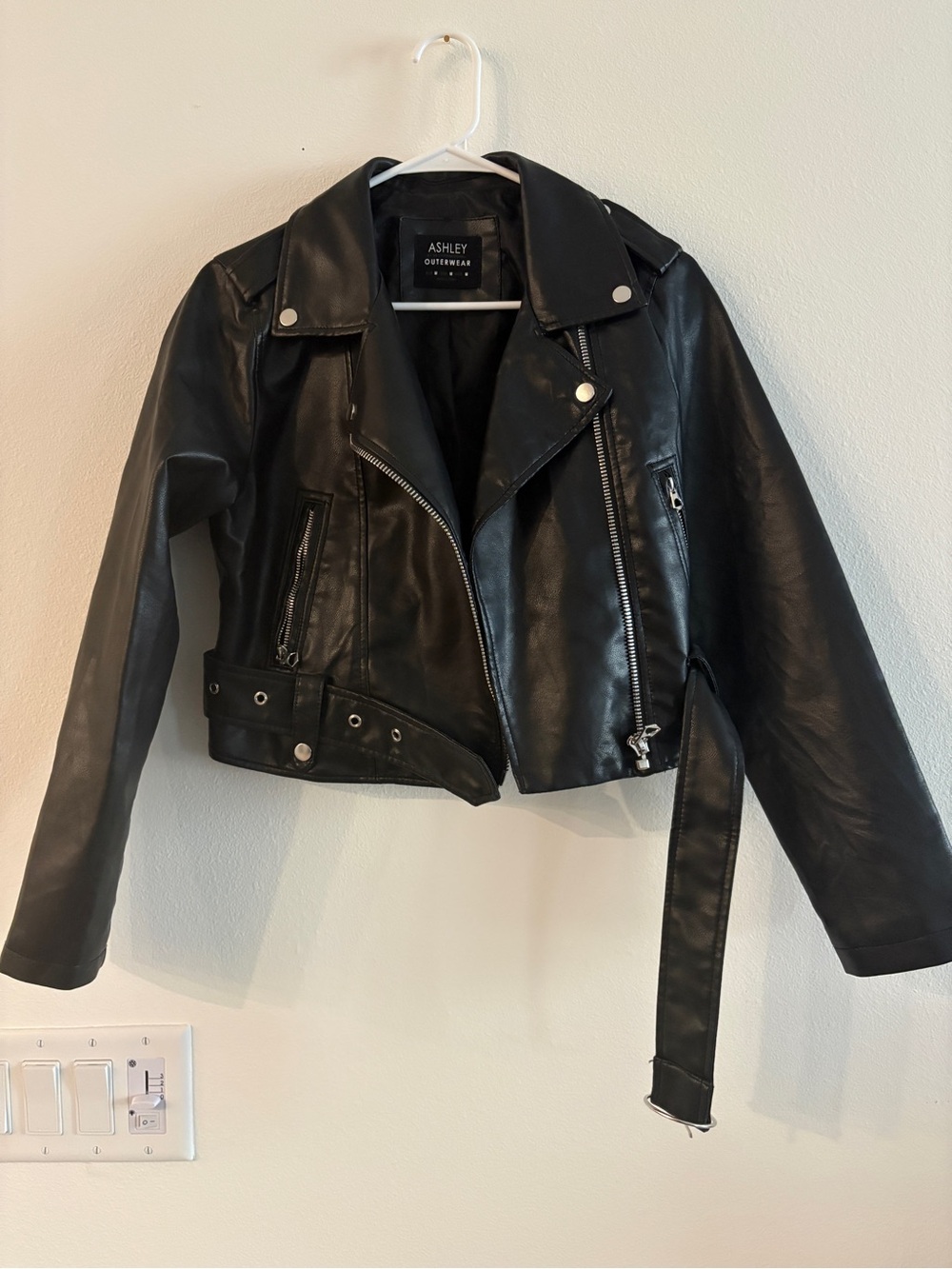 Ashley By 26 International Black Cropped Faux Leather Biker Jacket